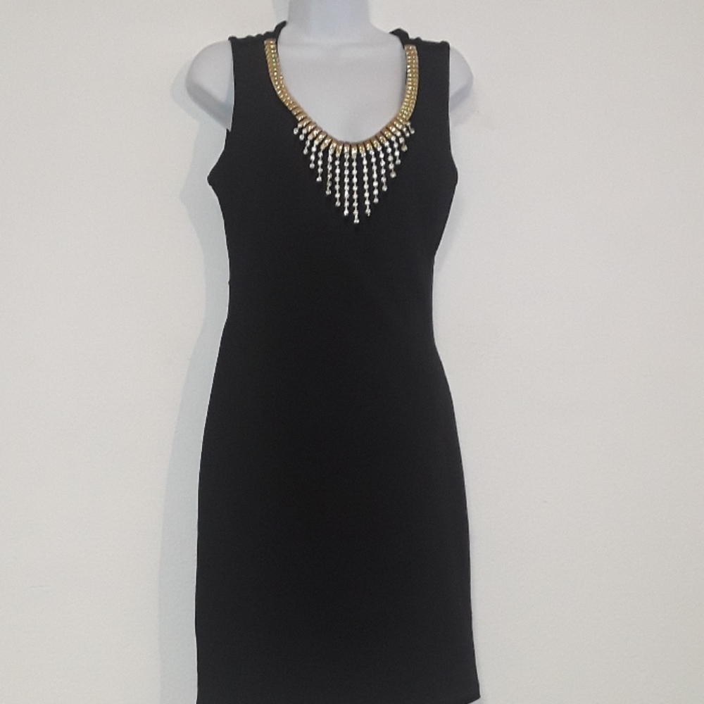 *C2 - NEW SYMPHONY SZ. L GOLD METAL & RHINESTONES DRESS W/ TAGS